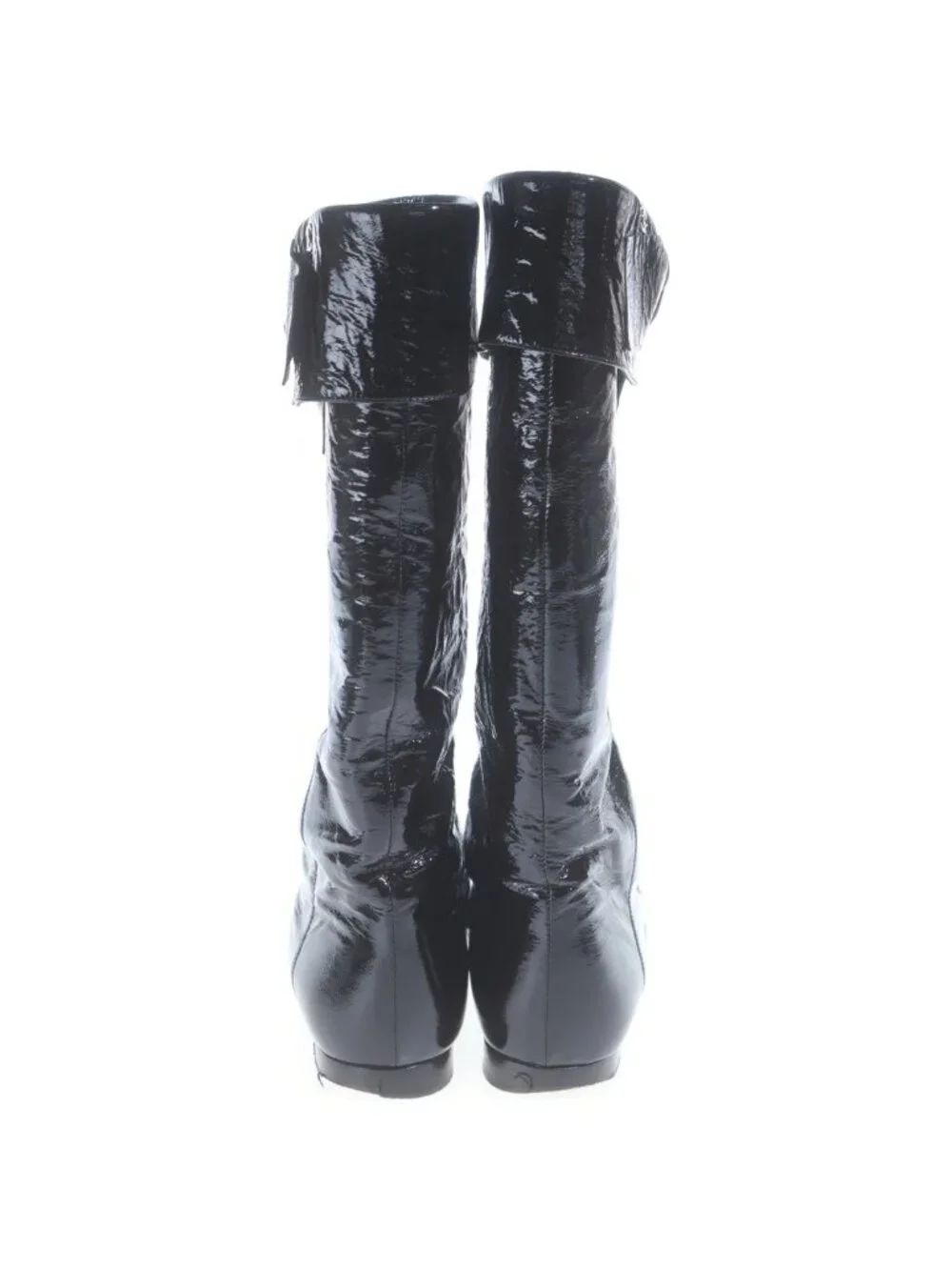 Chanel CC Logo Leather Silver Long Boots Shoes 1 2C Black 37